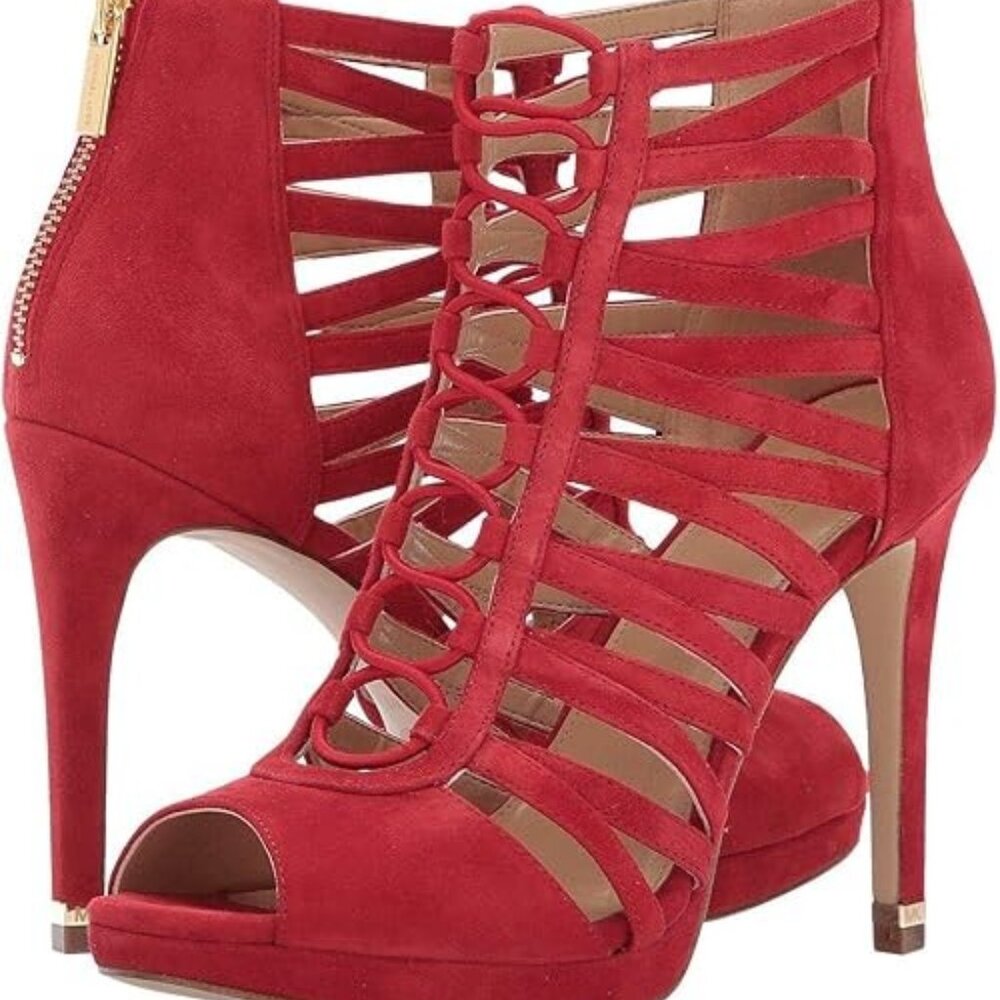 Michael Kors women's bright pink high heel, open toe, bootie shoes, cutouts 7M